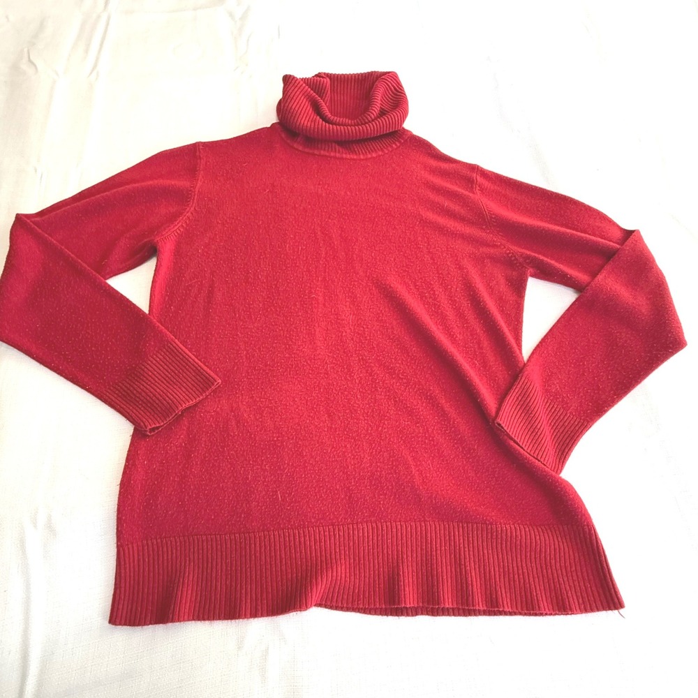 Carol Rose Red Ribbed Turtleneck Sweater Women's Size Medium Long Sleeve